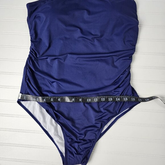 Women's Navy Blue One Shoulder Shirred One Piece Swimsuit Size 18W NWTF - Picture 15 of 15